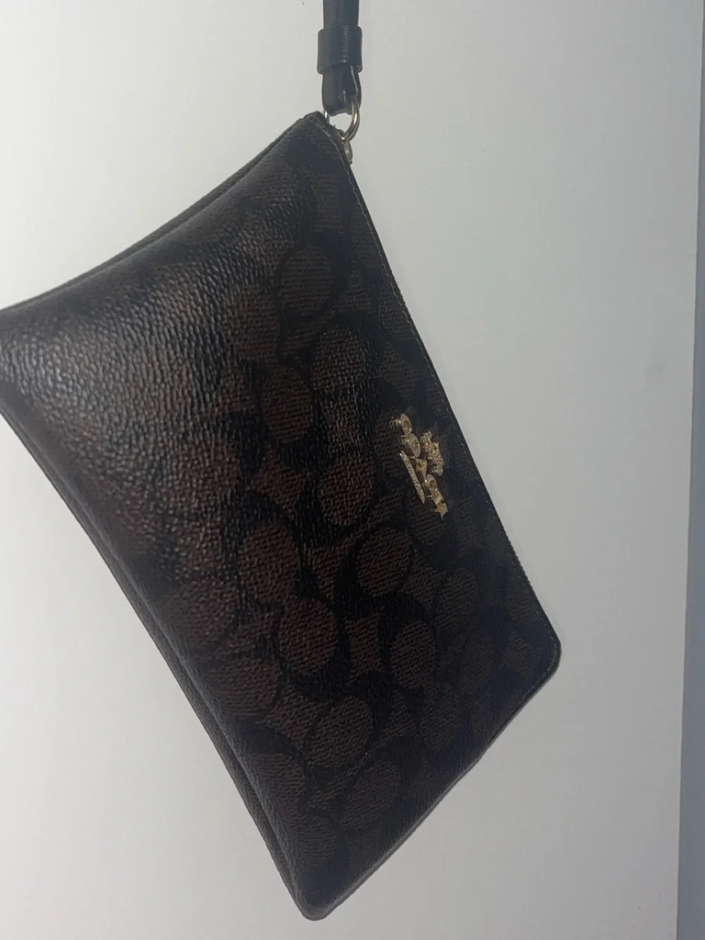 Coach large Brown Signature Wristlet Pouch